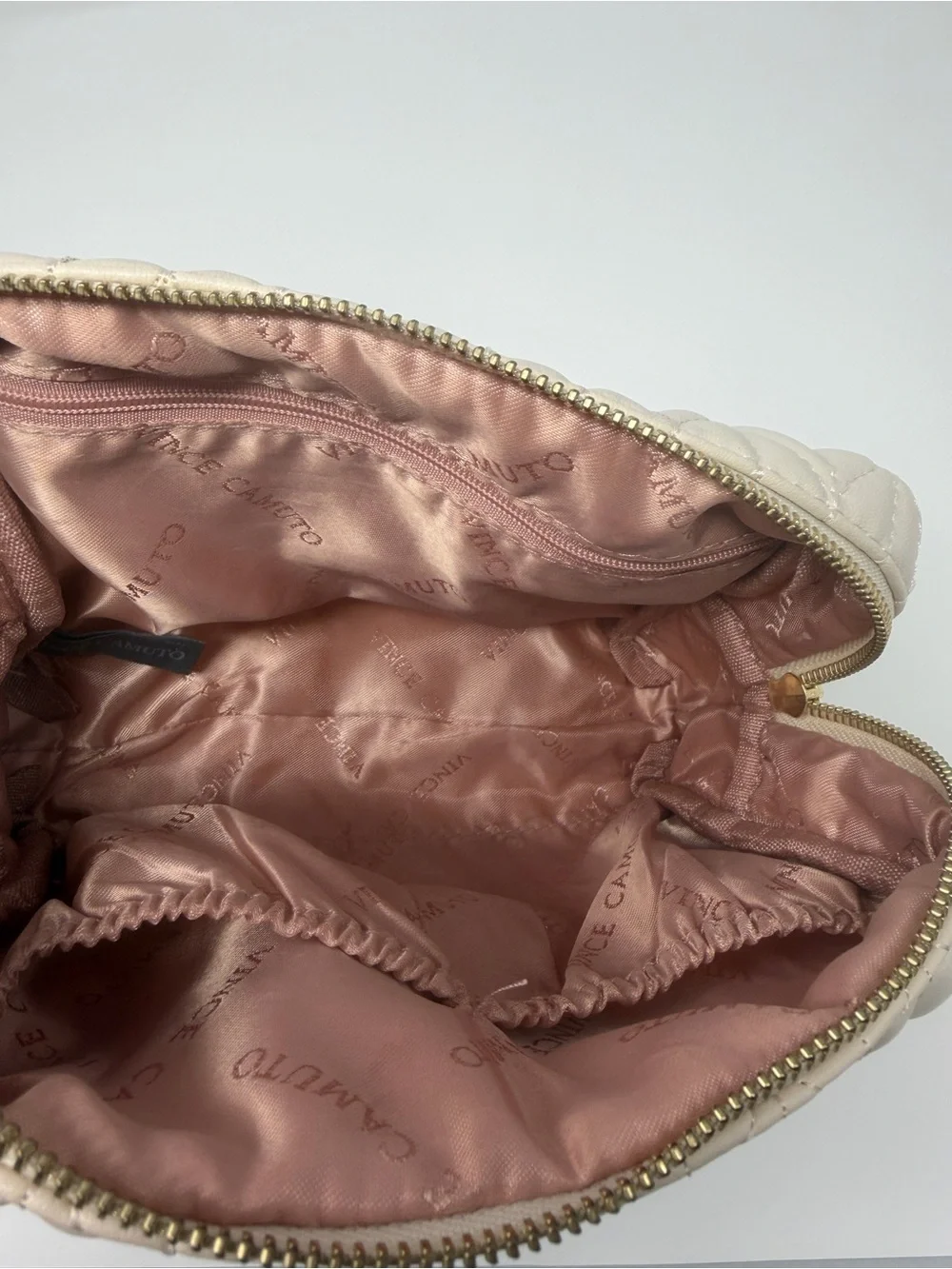 Vince Camuto Quilted Cream Cosmetic Pouch